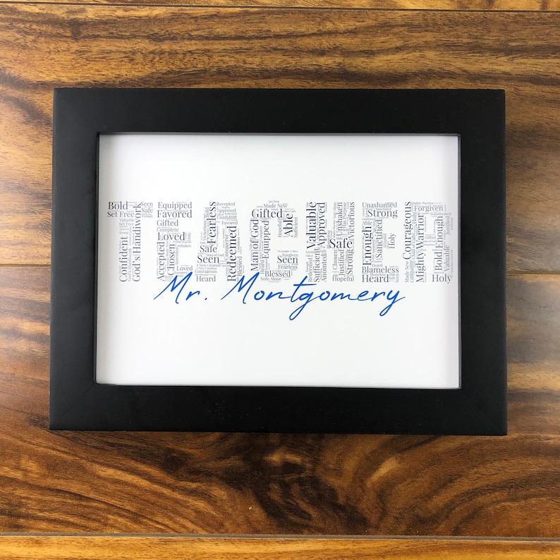 Personalized Male Teacher Word Art, Christian Educator Wall Art, Religious Teacher Gift, Words of Affirmation, Teacher Appreciation Artwork image 1