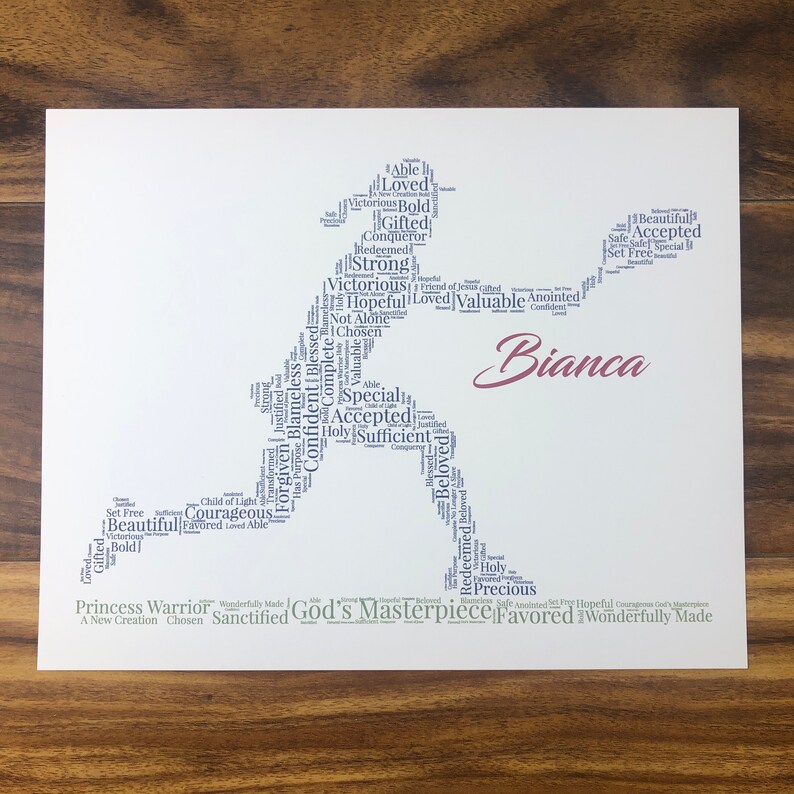 Female Tennis Player Word Art, Personalized Christian Athlete Print, Tennis Gifts for Women, Custom Tennis Art, Tennis Gifts Girls Team image 2
