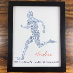 Runner Word Art, Personalized Christian Athlete Sign, Inspirational Sports Wall Art, Male Runner Gift, Track and Field, Words of Affirmation image 6