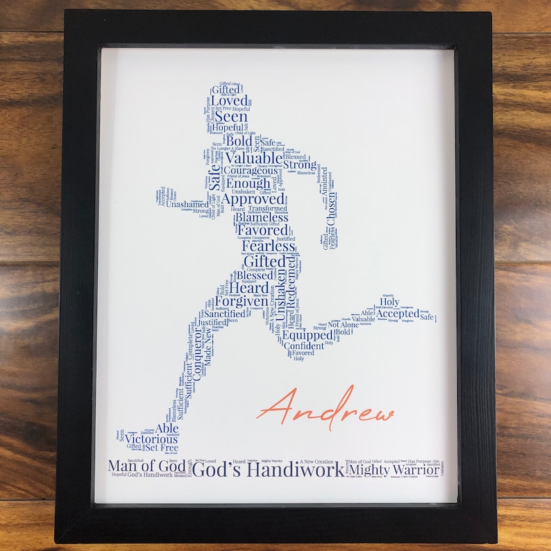 Runner Word Art, Personalized Christian Athlete Sign, Inspirational Sports Wall Art, Male Runner Gift, Track and Field, Words of Affirmation image 6