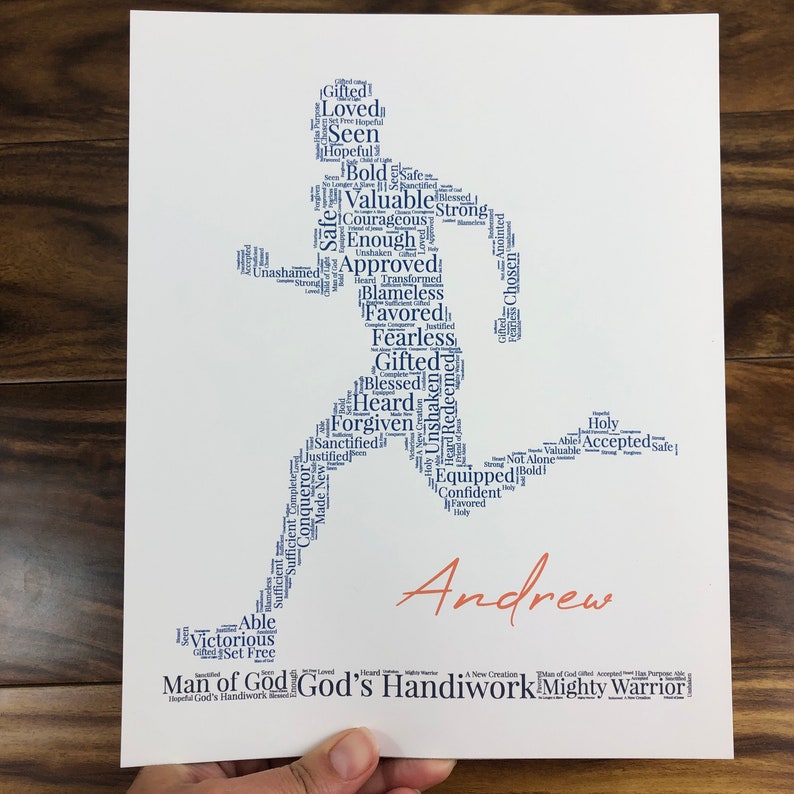 Runner Word Art, Personalized Christian Athlete Sign, Inspirational Sports Wall Art, Male Runner Gift, Track and Field, Words of Affirmation image 3