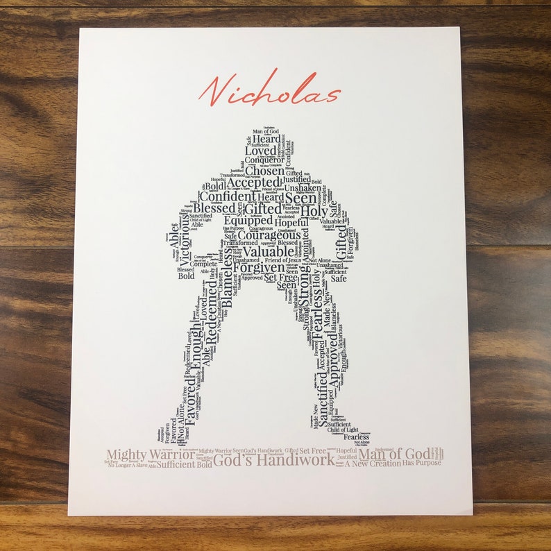 Personalized Wrestler Word Art, Custom Christian Athlete Sign, Inspirational Sports Wall Art, Wrestler Gift, Words of Affirmation, Teen Boy image 2