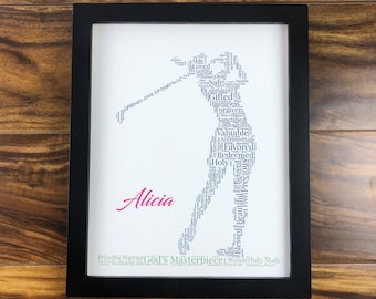 Female Golfer Word Art, Personalized Christian Athlete Print, Golfer Gifts for Women, Golf Gift, Girl Golf Wall Art