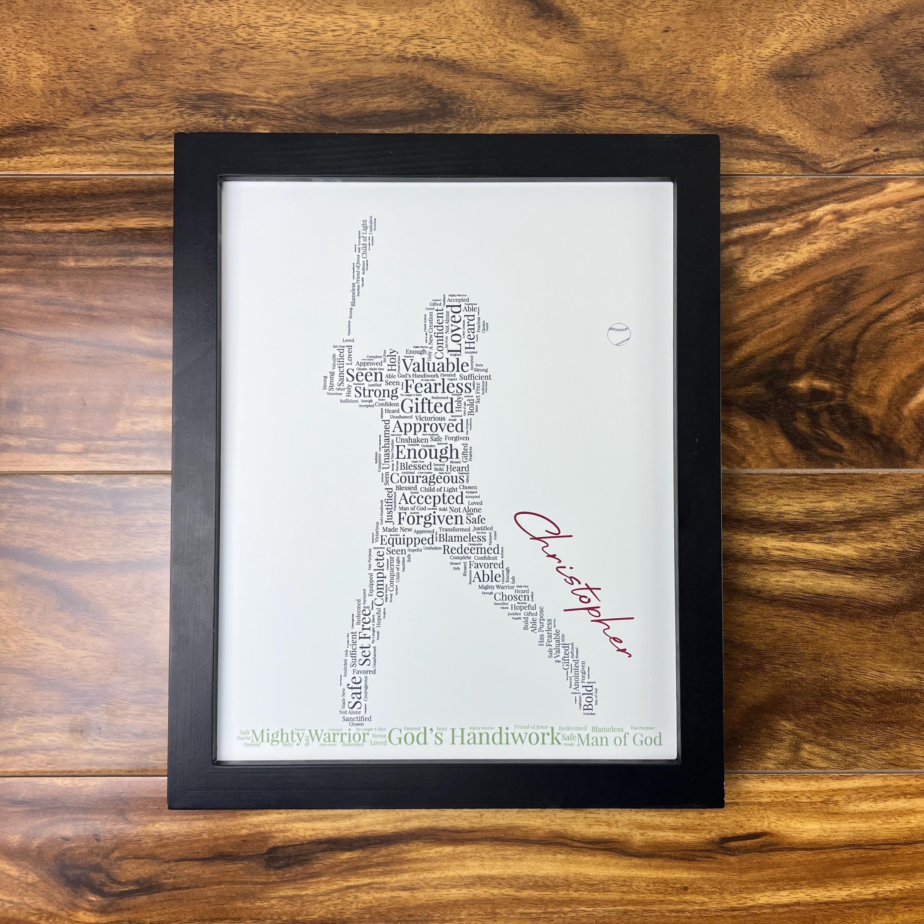 Personalized Baseball Word Art, Religious Sport Wall Art, Custom Baseball Player Gift, Words of Affirmation Print, Christian Athlete Artwork