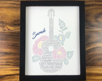 Guitar Word Art, Guitar Player Gift, Personalized Christian Musician Print, Female Guitarist Gift, Worship Leader Wall Art, Religious Guitar