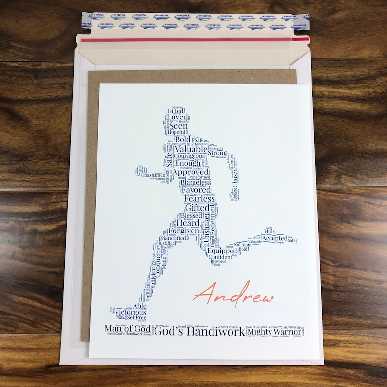 Runner Word Art, Personalized Christian Athlete Sign, Inspirational Sports Wall Art, Male Runner Gift, Track and Field, Words of Affirmation image 5