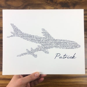Airplane Word Art, Pilot Gifts for Men, Christian Aviation Print, Personalized Pilot Wall Art, Custom Airplane Gift for Him, Affirmations image 3