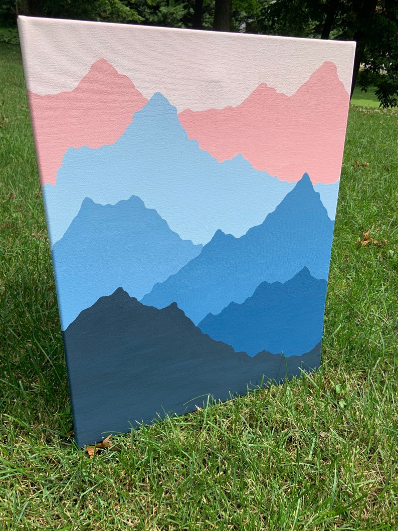 Hand Painted Simple Mountain Scene Acrylic Painting 16x20 Etsy