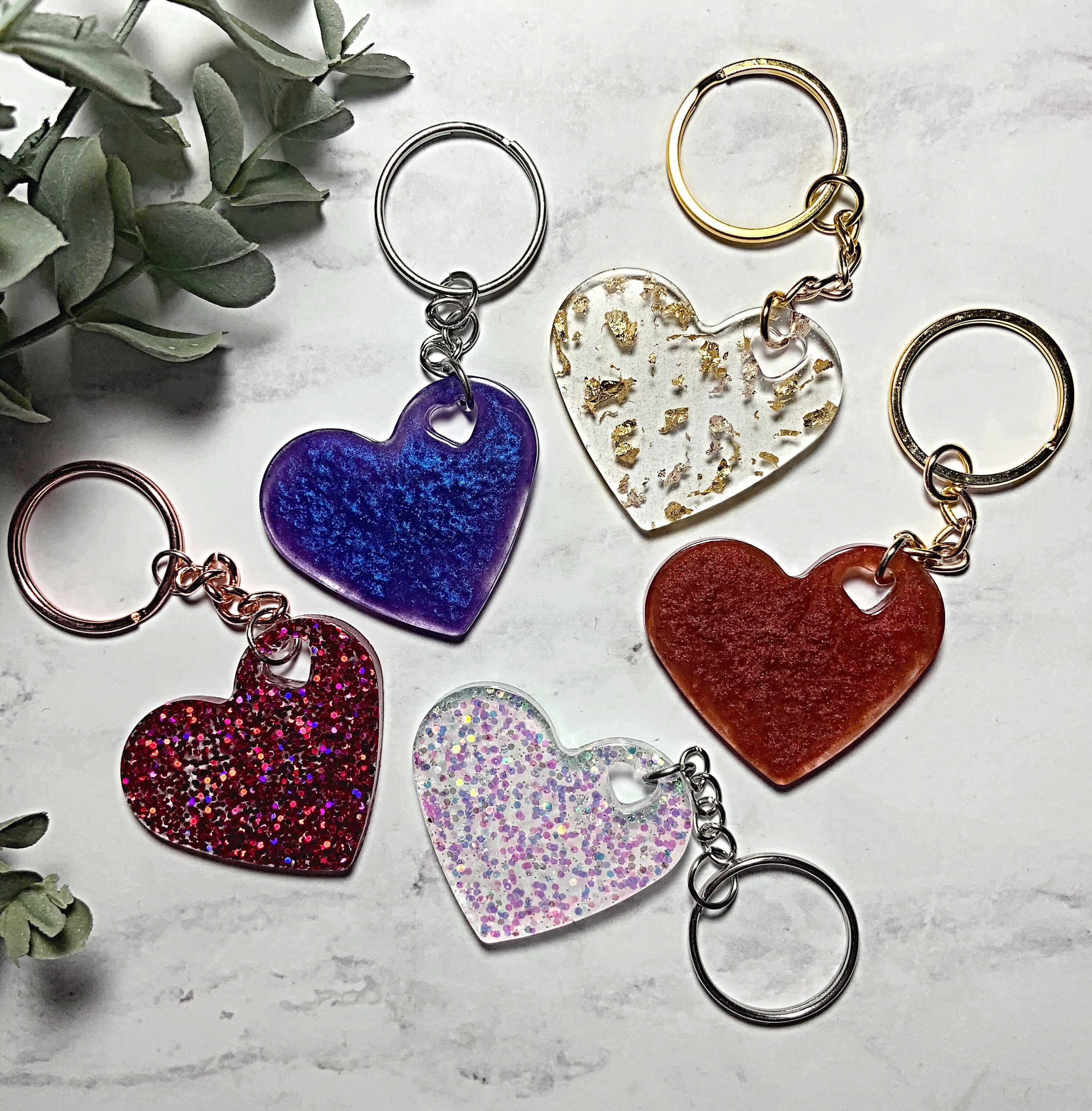 Custom resin heart keychains Etsy