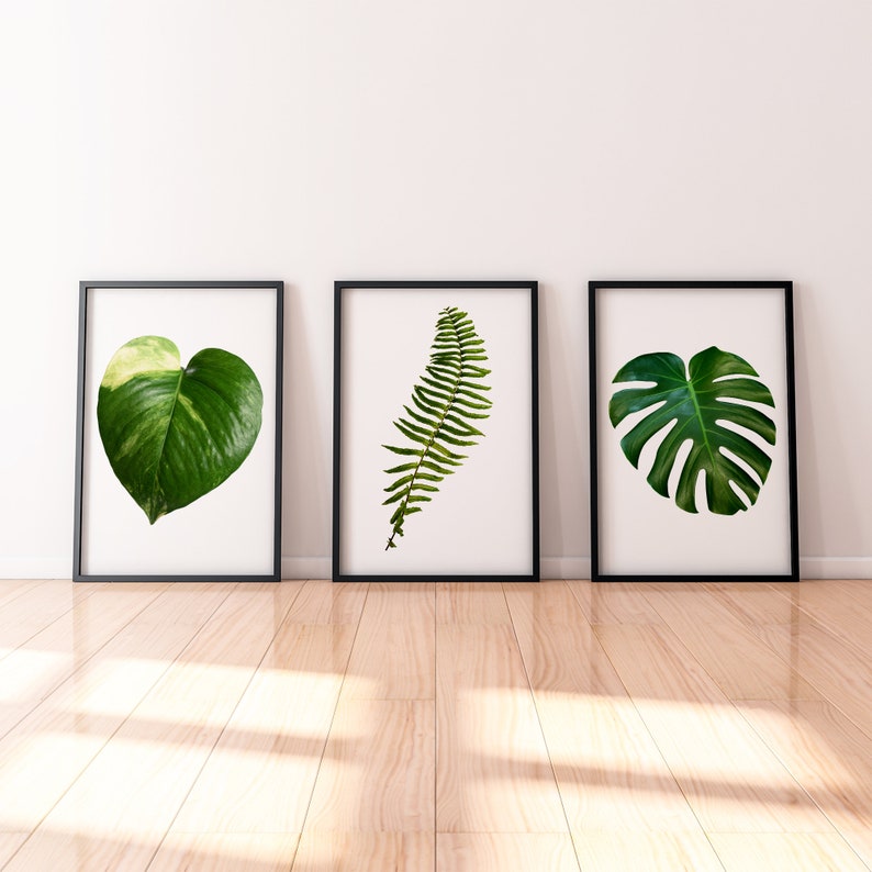 Set of 3 Prints Minimal Green Leaf Print Palm Leaf Poster Etsy UK