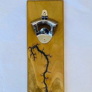 Fractal Wood Burning Magnetic Bottle Opener, Lichtenburg Burning with Epoxy Inlay, 12&quot; x 3.5&quot;