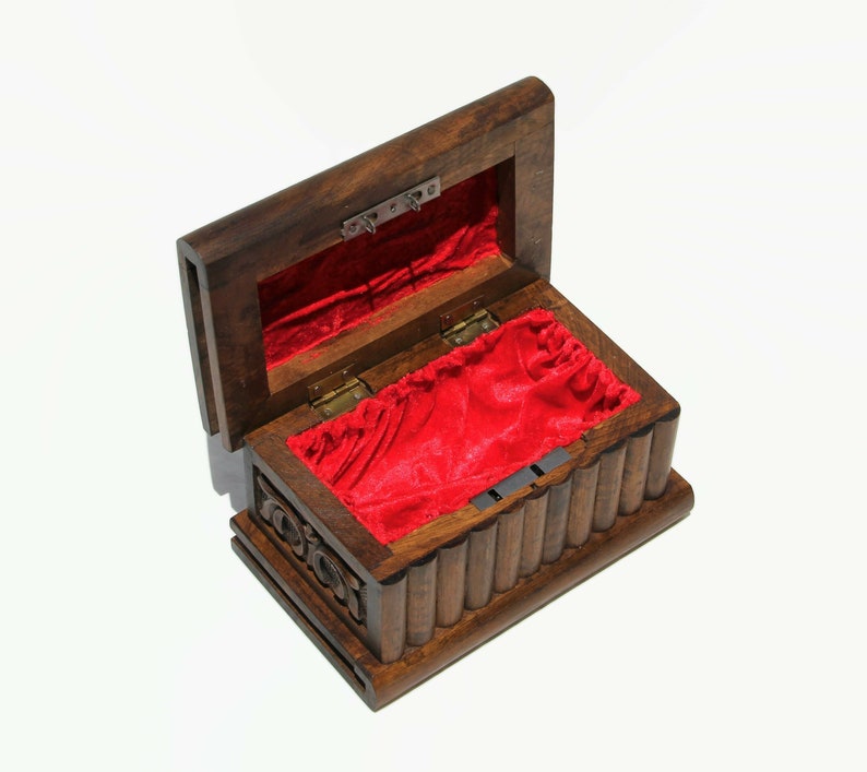 Large Wooden Jewelry Puzzle Box With Key in Secret Etsy