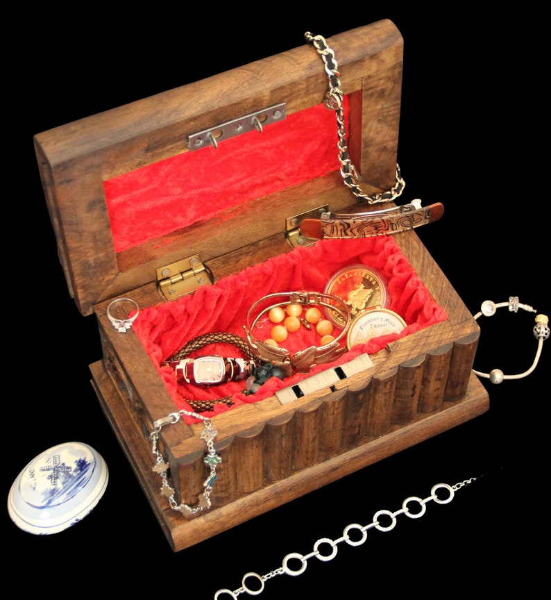 Large Wooden Jewelry Puzzle Box With Key in Secret Etsy