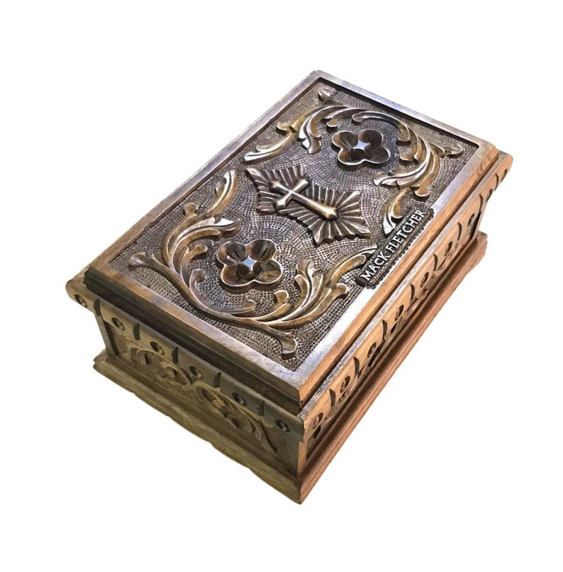 Large Personalized Wooden Box With Hand Carved Christian Cross and ...