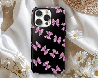 ピンクのコケットリボンiPhoneケース｜ガーリーなスマホケース｜かわいいリボンのスマホカバー｜iPhone、Samsung、Google Pixelケース｜コケット風｜リボン
