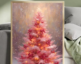 Pink Christmas Wall Art | Preppy Christmas Tree Poster,  Holiday Decor (Digital Download)