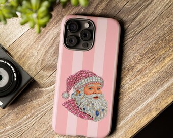 Pink Santa iPhone Case: Retro Christmas Striped Phone Cover