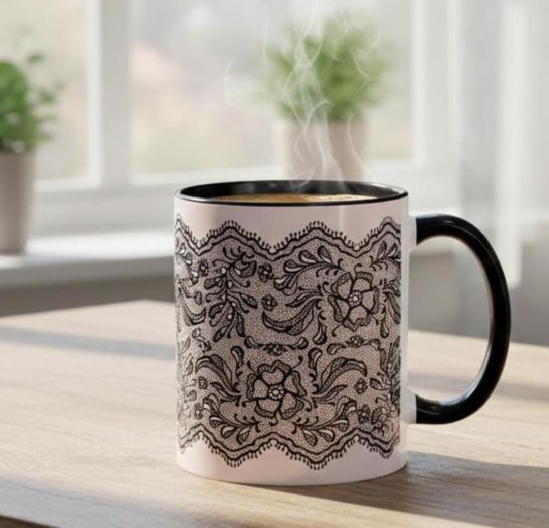 Vintage Black Lace Pattern Mug | Accent Coffee Mug 11oz 15oz - Etsy