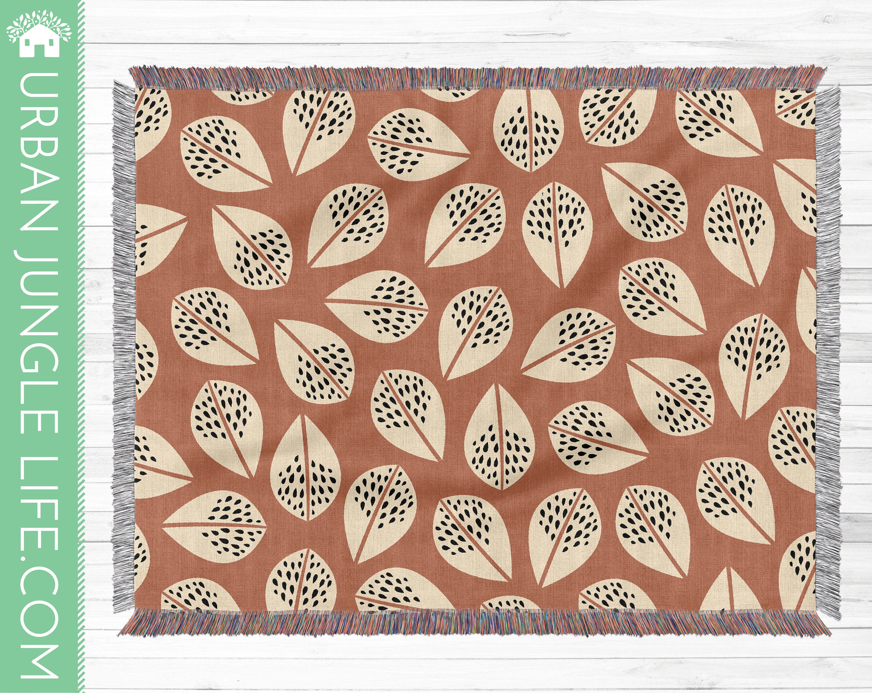 Leaves Pattern Woven Cotton Throw Blanket Plant Tapestry Etsy UK