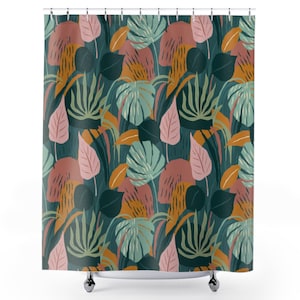 Tropical Leaves Shower Curtain | Plant Lady Bath Decor | Plant Lover Gift | House Plants Bath Curtain | Urban Jungle Life