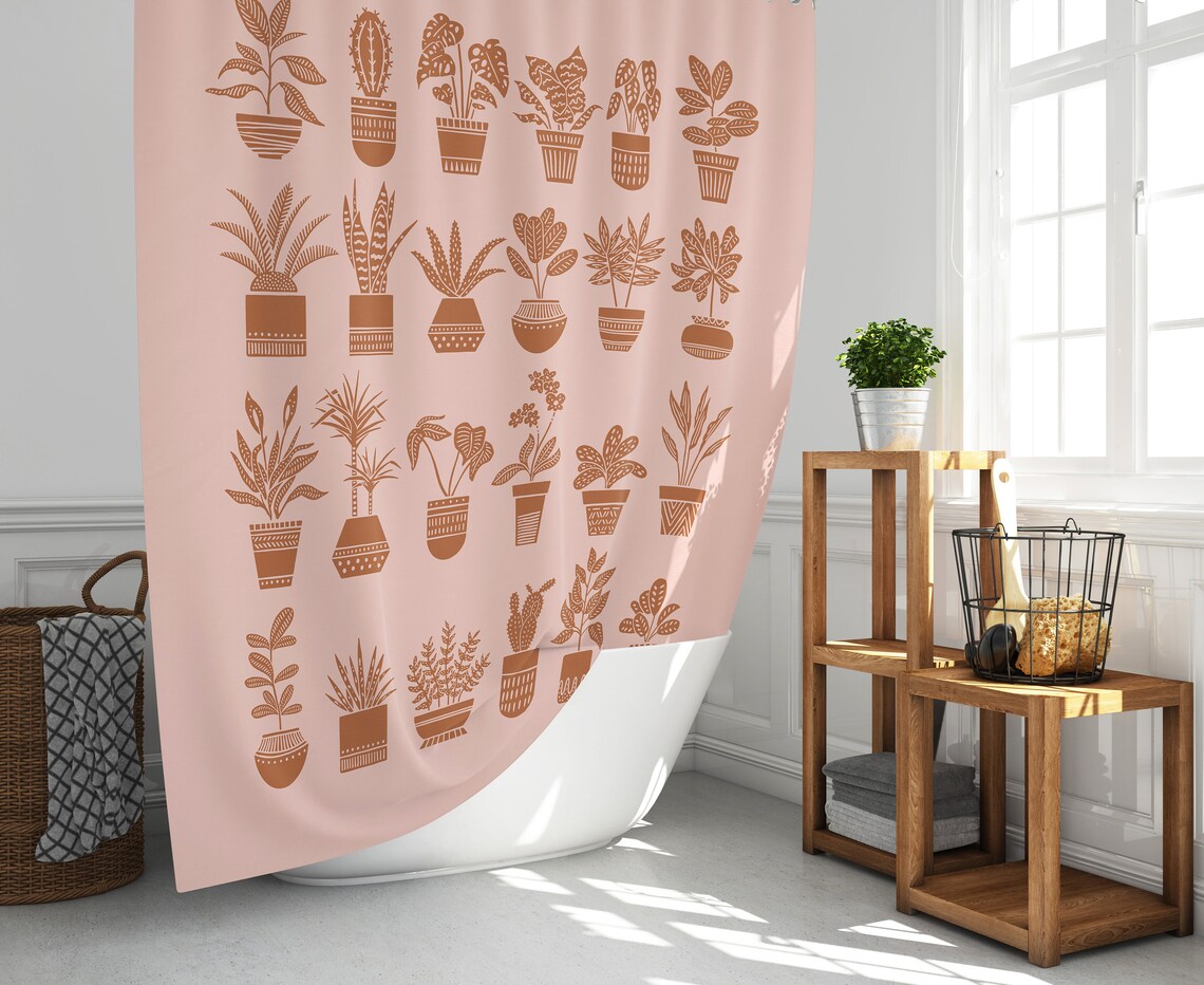 Potted Plants Shower Curtain Plant Lady Bath Decor Cactus Etsy
