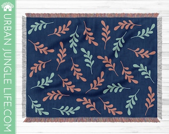 Leaves Woven Cotton Blanket | Bohemian Tapestry Wall Art | Abstract Woven Cotton Blanket | Plant Lover Decor | Urban Jungle Decor