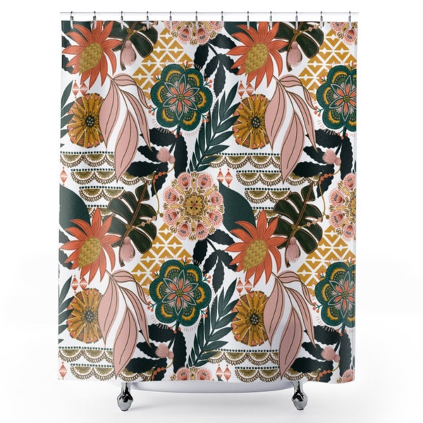 Hawaiian Shower Curtain | Plant Lady Bath Decor | Plant Lover Gift | Boho Chic Bath Curtain | Urban Jungle Decor