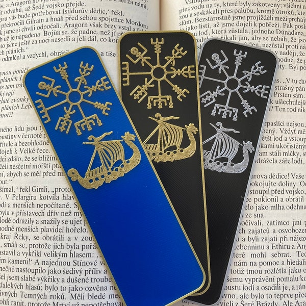 Bundle of 3 - Nordic personalized bookmark / Web of Wyrd / Compass / Vigvisir / Drakkar / Viking boat / Gift for him /  Personalized gift