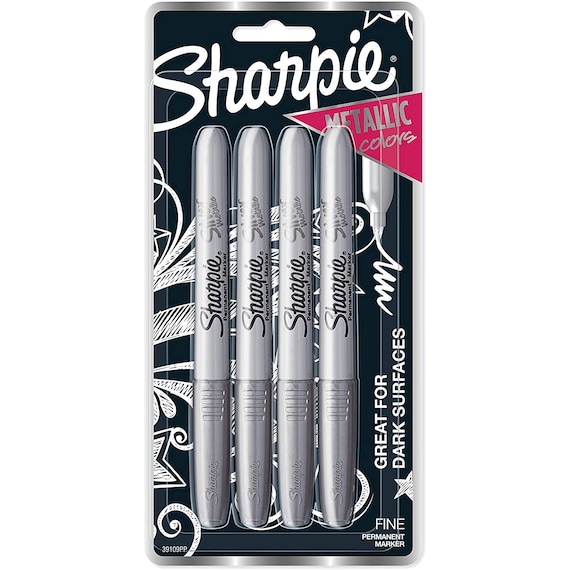 Sharpie 39109PP Metallic Permanent Markers, Fine Point, Silver, 4