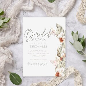 Boho Florals With Leaves Bridal Shower Invitation | Personalized Digital Download
