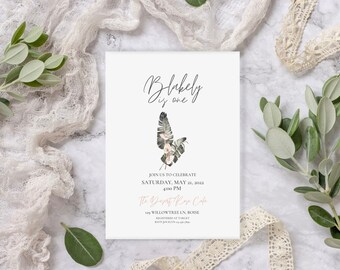Girls 1st Birthday Tropical Leaves and Florals Birthday Party Invitation | Personalized Digital Download