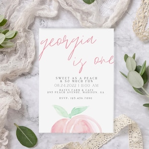 Doux comme une pêche et tellement amusant ! Invitation d'anniversaire de pêche | Téléchargement numérique personnalisé