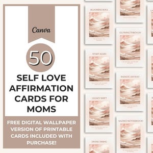 Cartões de Afirmação para Imprimir – 50 Cartões de Amor-Próprio em Rosa-claro Minimalista para Mães e Mulheres em Busca da Cura