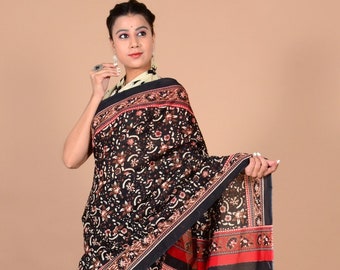 Handgefertigter handbedruckter Baumwoll-Sari, handgewebter reiner Mulmul-Baumwolle, indischer Jaipuri, handbedruckter Saree Sari, Hochzeits-Sari, kostenloser Versand