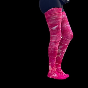 Thigh High Socks-Hot Pink-Tie Dye-Custom-Tie Dye Stockings-Leg Warmer-Festival Clothing-Dance-Hippie Clothing-Rave Outfit-Psychedel