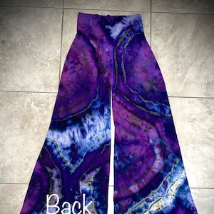 L Purple-Navy-Olive Green- Tie Dye Palazzo Pants- Size- Culotte-Yoga Band- Reverse Dyed Gaucho Pants- Tie Dye Bell Bottoms- Festival Pants
