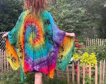 Kimono effet tie-dye arc-en-ciel - Custom - Robe de sorcière - Géode arc-en-ciel-Caftan-Hippie vêtements-maillot de bain Coverup-vêtements Festival-Vêtements Boho