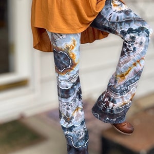 Grey Yellow Custom Tie Dye Bell Bottoms with Yoga Band-Sizes XS-2X Tie dye yoga pants- high waist leggings-psychedelic pants-festival pants-