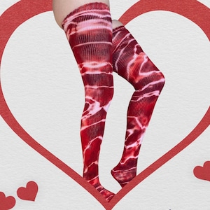 Thigh High Socks-Red Valentine-Tie Dye-Custom-Tie Dye Stockings-Leg Warmer-Festival Clothing-Dance-Hippie Clothing-Rave Outfit-Psychedelic