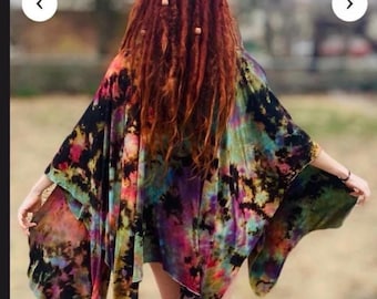Custom Rainbow Tie-Dye Rayon Kimono – Boho Festival Caftan