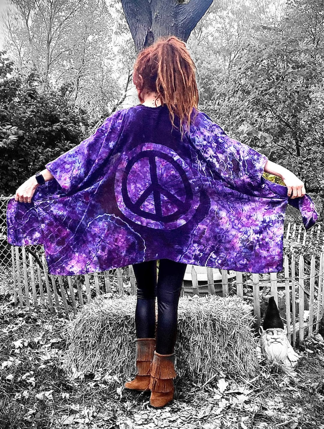Peace Hope Robe Peace Sign Tie Dye Kimono: Organic Cotton Batik Robe - Etsy