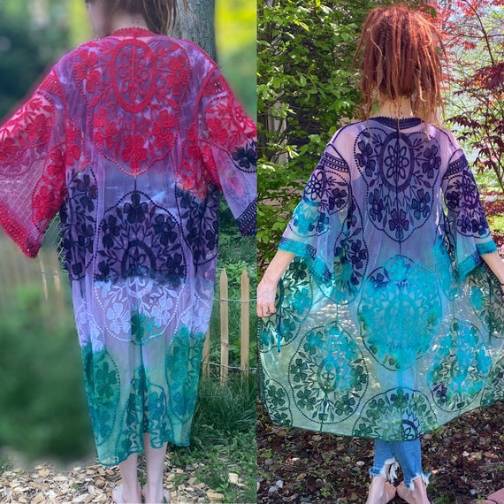 Custom Lace Tie Dye Kimono Tie Dye Duster Tie Dye Robe Witch Robe Tie Dye Cardigan Festival Clothing Boho Robe Beach Coverup Etsy