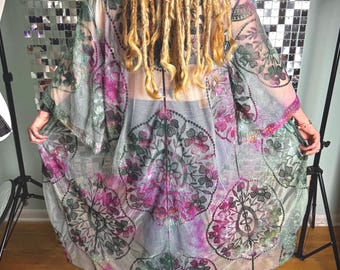 Aangepaste kanten tie-dye kimonobadjas: boho festivalstofdoek, strandkleed