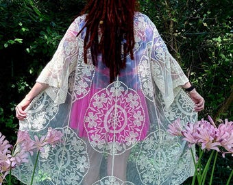 Custom Lace Tie-Dye Kimono Duster: Festival Witch Robe