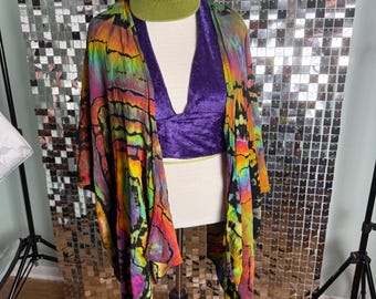 Aangepaste regenboog tie-dye rayon kimono – Boho Festival kaftan