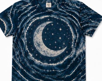T-shirt viola geode tie-dye: maglietta batik in cotone con luna
