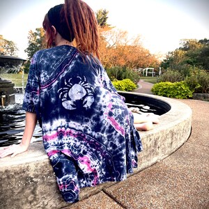 Cancer Zodiac Tie Dye Kimono- Batik Moon - Astrology -Witch Robe -Swimsuit Coverup - Tie Dye Robe- Hand Dyed Clothing- Ritual Robe