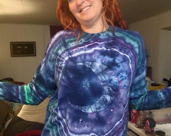 Galaxy Nebula Geode Tie Dye T-Shirt: Cotton Batik Moon Shirt Sizes (XXS-4X)