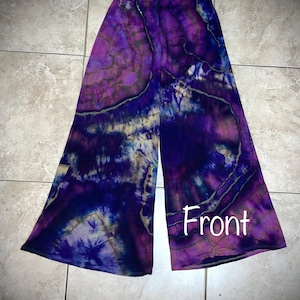 M Purple-Navy-Olive Green- Tie Dye Palazzo Pants- Size- Culotte-Yoga Band- Reverse Dyed Gaucho Pants- Tie Dye Bell Bottoms- Festival Pants