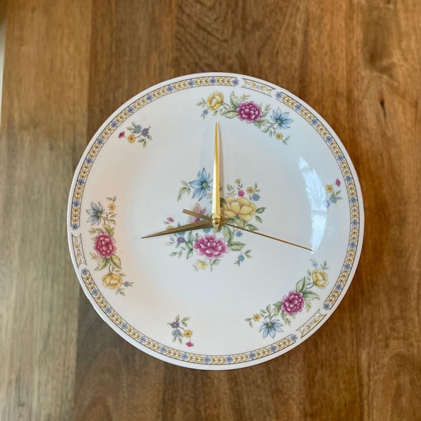 Floral Liling Rose China Plate Clock - Upcycled & Vintage